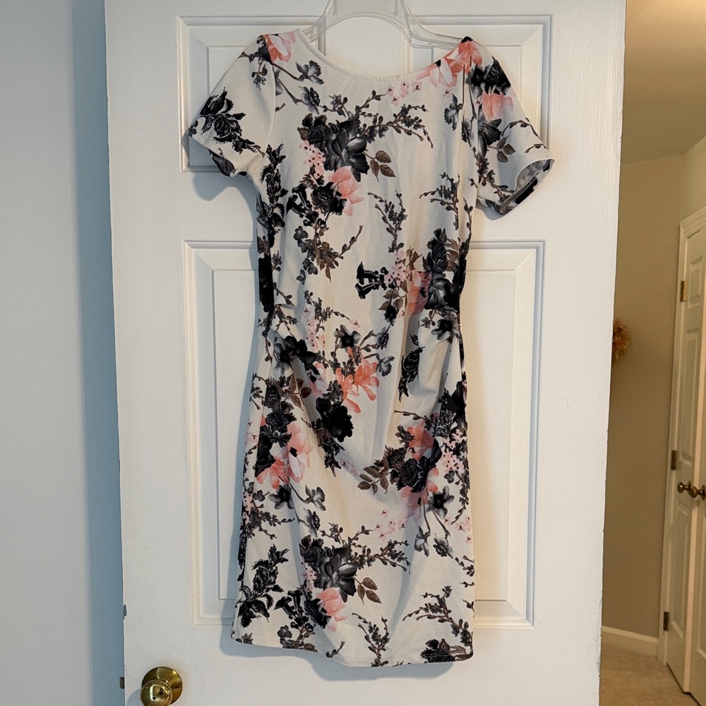 Maternity Pinkblush Cream Floral Short Sleeve Mini Dress with Floral Print